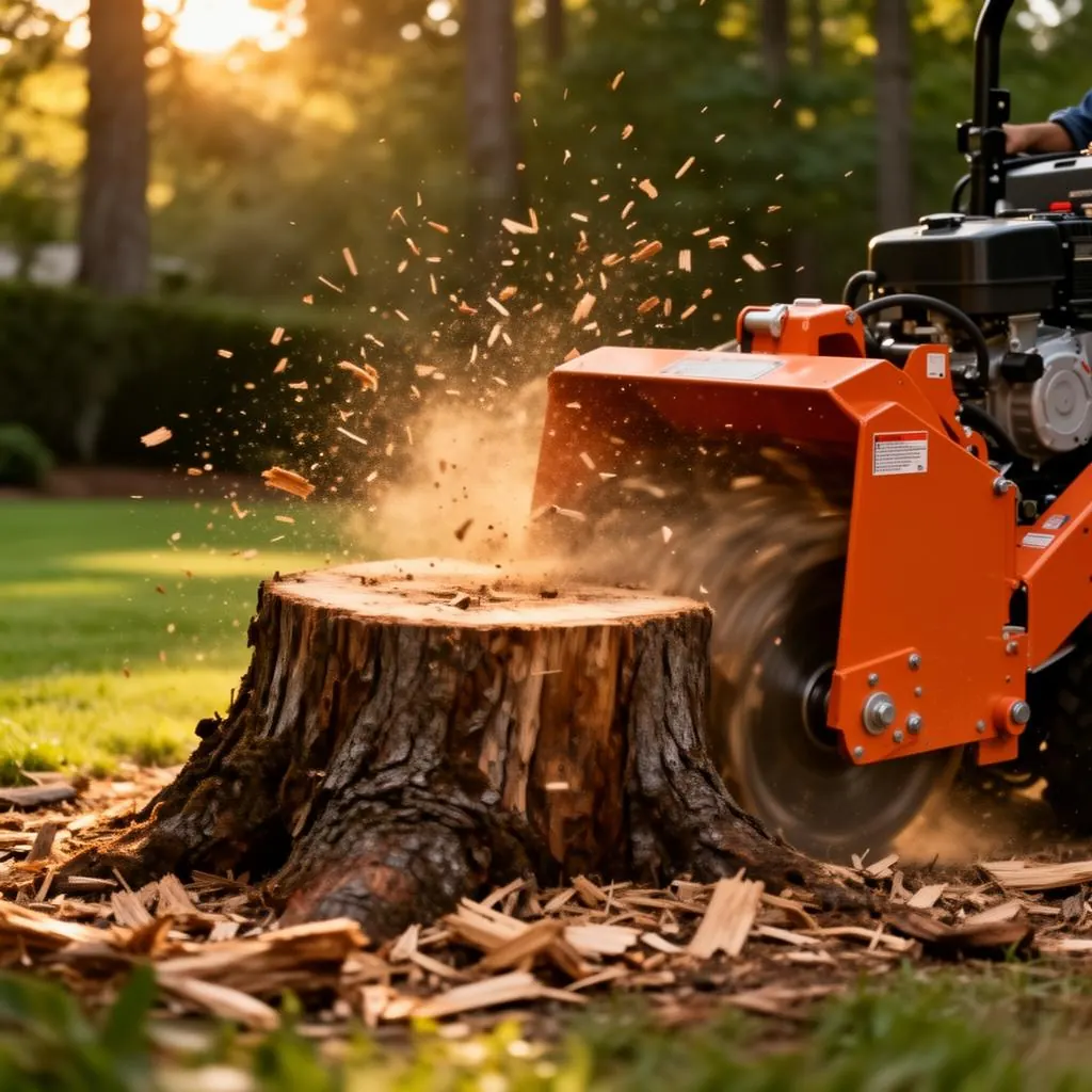 Stump grinder removing a tree stump